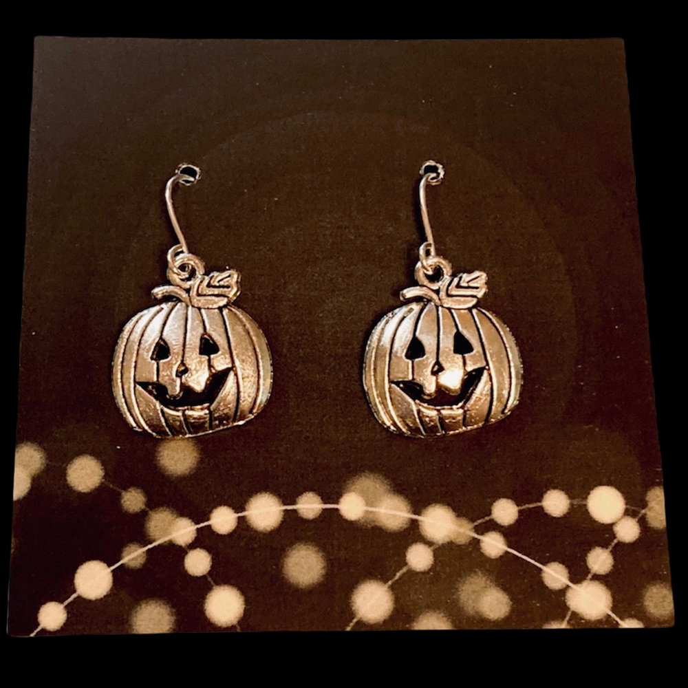 Silver Jack-o-Lantern Pumpkin Earrings